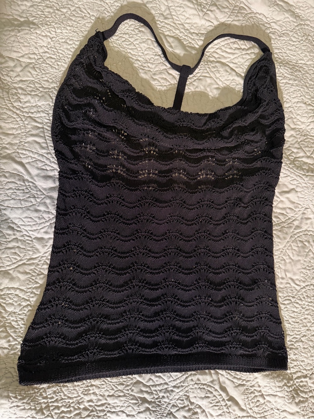 Guess crochet-look black t-back, drape front top. Grunge, goth, indiesleeze